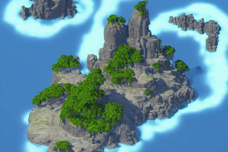 Prompt: ultradetailed digital art image of an island in the sky, a screenshot by miyamoto, polycount, dau - al - set, rpg graphics, prerendered graphics