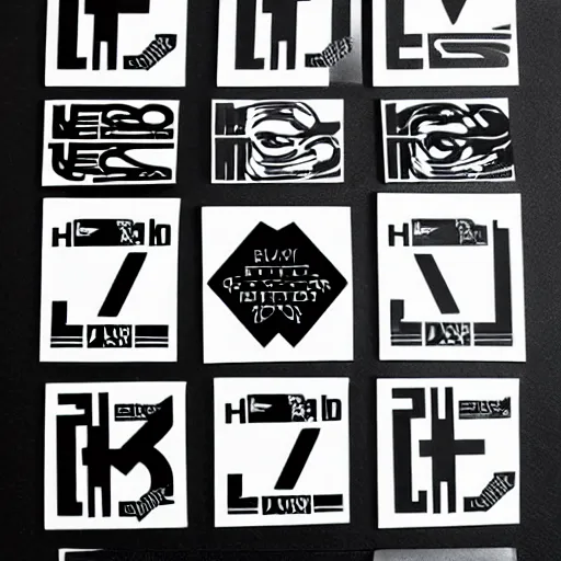 Image similar to black on white graphic design stickers in style of david rudnick, eric hu, y 2 k,