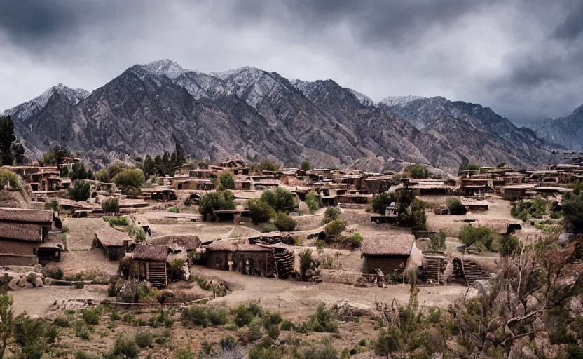 Prompt: an adobe village, on top of a mountain, photography