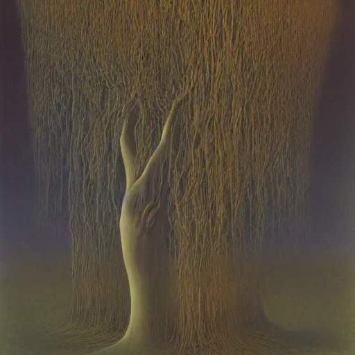 Image similar to willow tree by Zdzisław Beksiński, oil on canvas