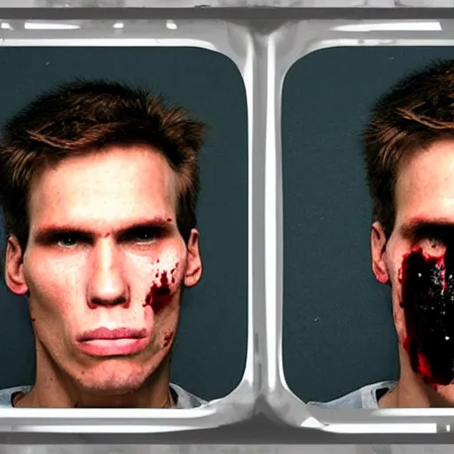 Image similar to Jerma985 mug shot, criminal photo, blood covered