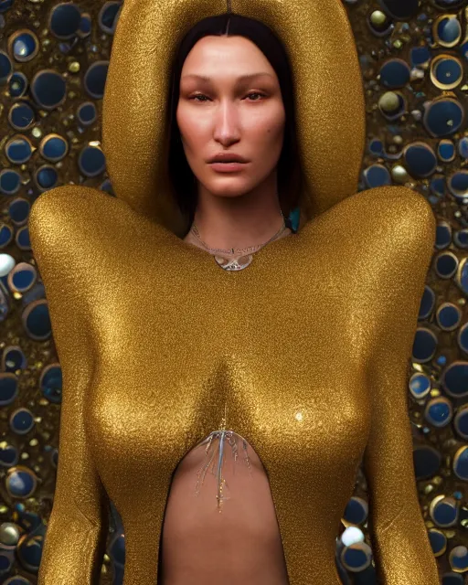 Image similar to a highly detailed metahuman 8 k close up render of bella hadid in gustav klimt style trending on artstation made in unreal engine 4