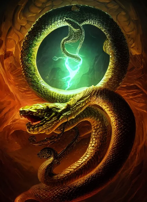 Image similar to the world serpent ouroboros ultra detailed fantasy, elden ring, realistic, dnd character portrait, full body, dnd, rpg, lotr game design fanart by concept art, behance hd, artstation, deviantart, global illumination radiating a glowing aura global illumination ray tracing hdr render in unreal engine 5