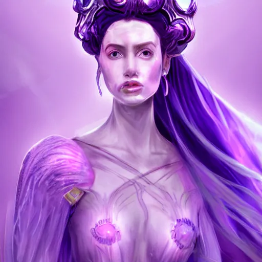Image similar to alien princess, purple translucent skin, royalty, white crown, flowing gown, padme amidala, art station, concept art, 8k