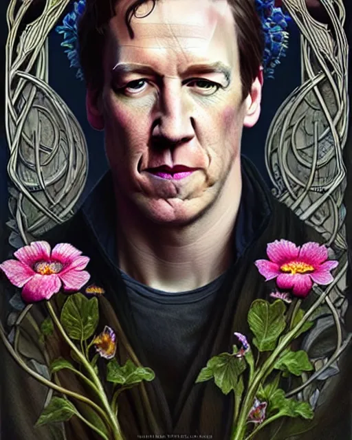 Prompt: beautiful and playful ethereal tobias menzies ( outlander ) portrait, art nouveau, fantasy, intricate flower designs, elegant, highly detailed, sharp focus, art by artgerm and greg rutkowski and wlop