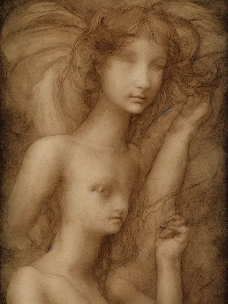 Prompt: artist study of a single fairy, in the style of leonardo da vinci, realistic, pretty, ethereal,