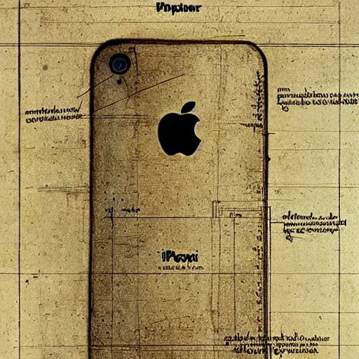 Image similar to blueprint of an iphone by leonardo da vinci