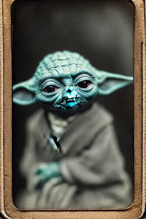 Image similar to a tintype photo portrait of yoda, highly detailed, 5 0 0 px, sharp focus