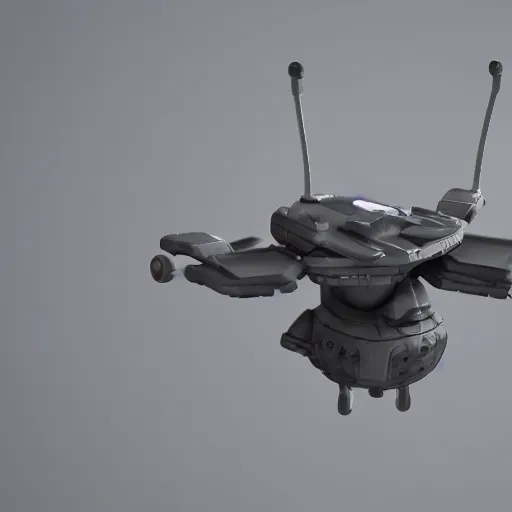 Image similar to futuristic small spherical aerial recon battle drone, hard surface, symmetrical design, highly detailed, 8 k, rendered in octane