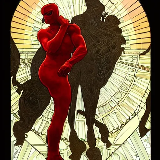 Prompt: daredevil costume designs, intricate, elegant, highly detailed, digital painting, smooth, sharp focus, illustration, art by alphonse mucha