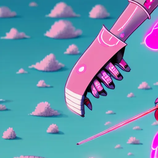 Image similar to a woman named yoshimi battles pink robots, illustrated, detailed, 4 k