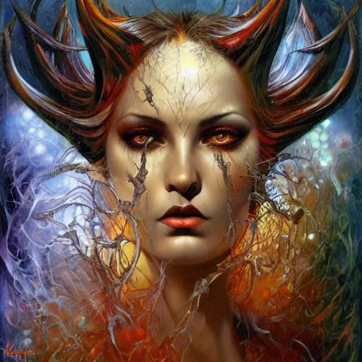 Image similar to the devil, ethereal, painting by karol bak