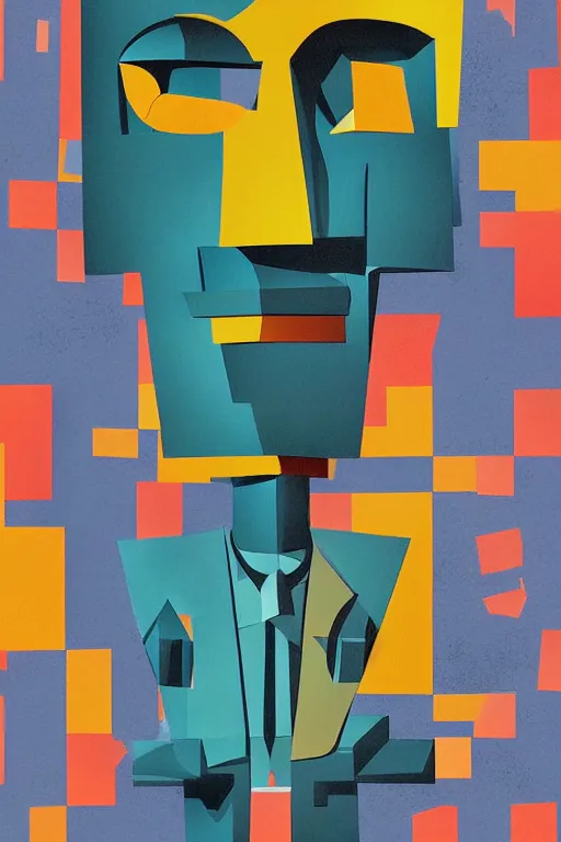 Image similar to cubist moai statue cutout digital illustration cartoon colorful beeple