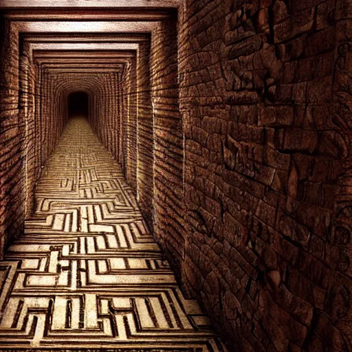 Prompt: labyrinth corridor in the style of beautiful digital art