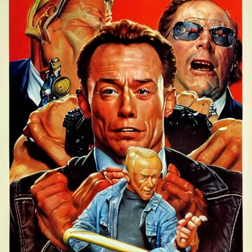 Prompt: Last action hero movie poster painted by norman rockwell