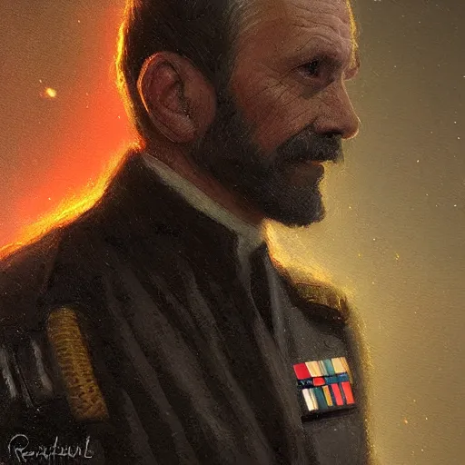 Image similar to portrait of a man by greg rutkowski, supreme admiral, british features, straight jaw, short black hair, star wars expanded universe, he is about 6 0 years old, wearing uniform of the galactic alliance navy, highly detailed portrait, digital painting, artstation, concept art, smooth, sharp foccus ilustration, artstation hq