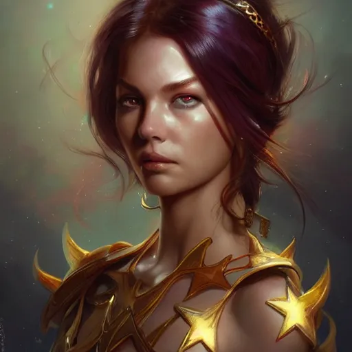 Image similar to star goddess, d & d, fantasy, portrait, highly detailed, digital painting, trending on artstation, concept art, sharp focus, illustration, art by artgerm and greg rutkowski and magali villeneuve