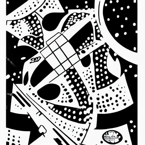 Image similar to jack kirby krackle dots, by jack kirby, comic art, black and white only, vector