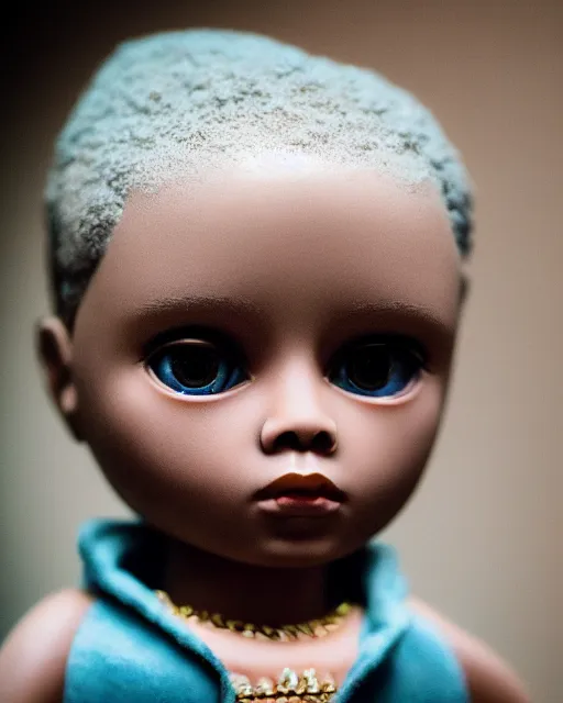 Prompt: high quality presentation photo of a cute Kanye West porcelain doll in the style of mark ryden photography 4k, f1.8 anamorphic, bokeh, 4k, Canon, Nikon