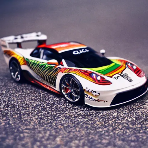 Image similar to 3 5 mm photo of gucci design car like hot wheels model, monaco background, epic cinematic