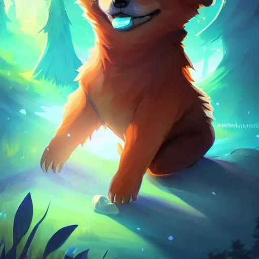 Prompt: an excited brown and tan domino finnish lapphund fanart ornate fantasy ori and the blind forest cover style official behance hd artstation by Jesper Ejsing, by RHADS, Makoto Shinkai and Lois van baarle, ilya kuvshinov, rossdraws pastel vibrant