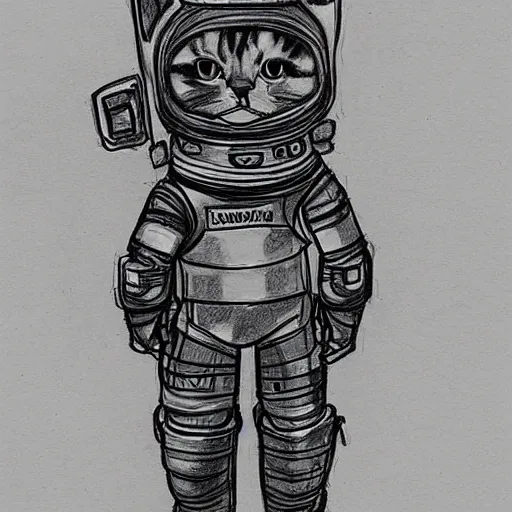 Prompt: cat wearing space armor sketch