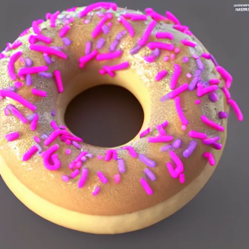 Prompt: render of a doughnut with pink frosting and sprinkles, blender, hdr, cycles engine