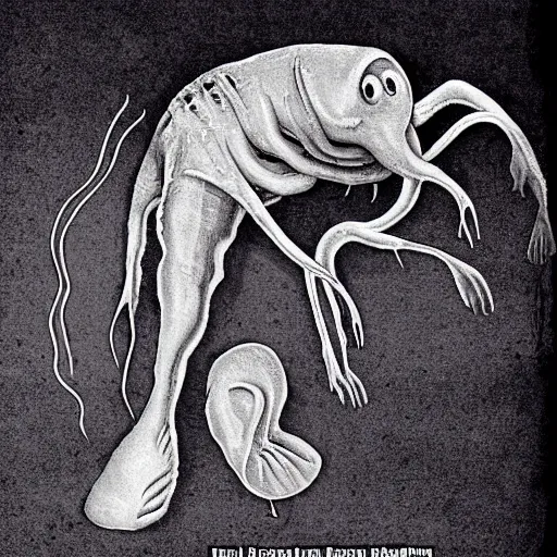 Prompt: deep sea creature with human leg and no eyes