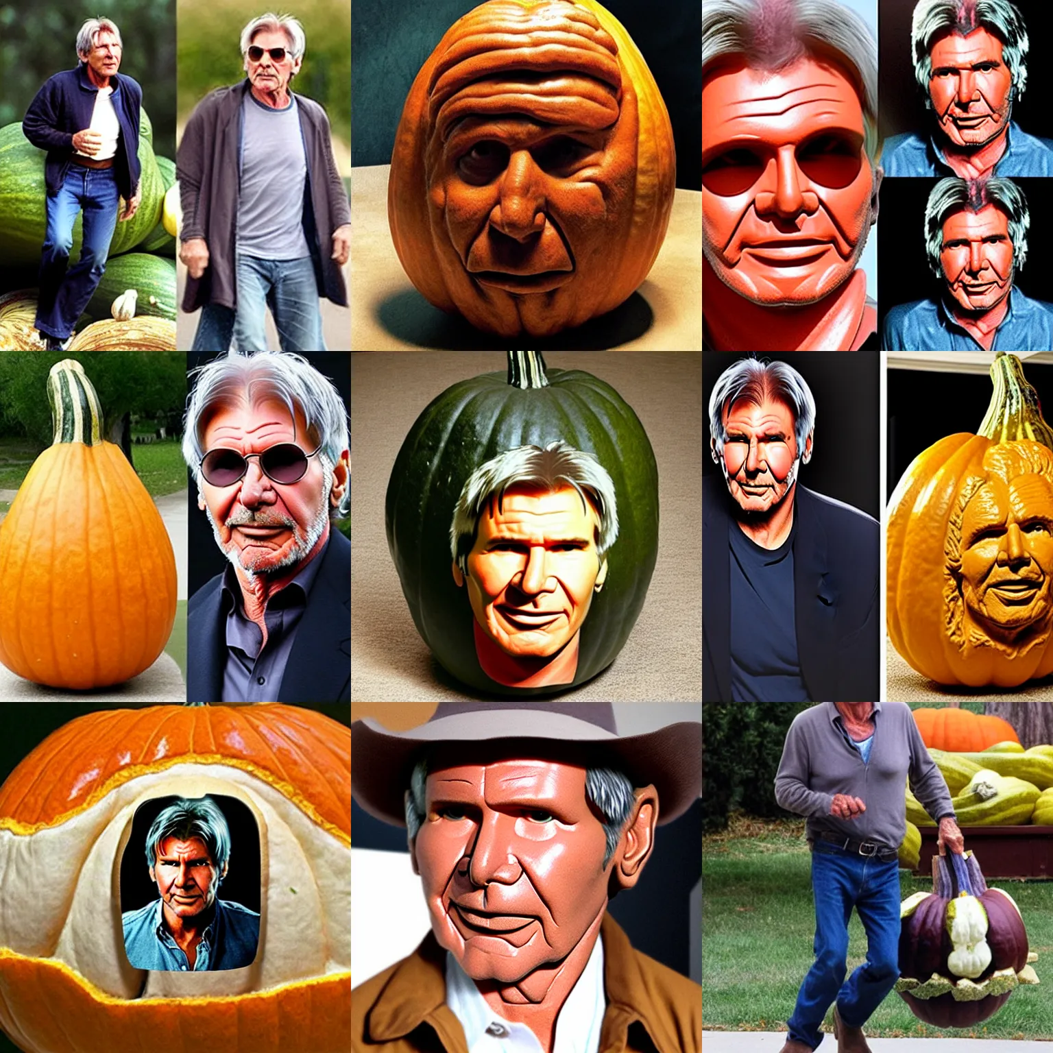 Prompt: harrison ford fused into gourd