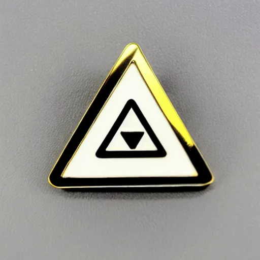 Image similar to a triangle enamel pin depicting a caution warning label, smooth curves