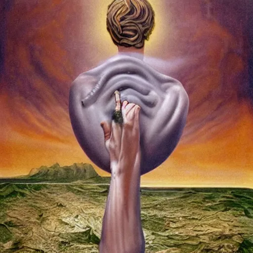 Image similar to God holds the very concept of being, no text, surrealism