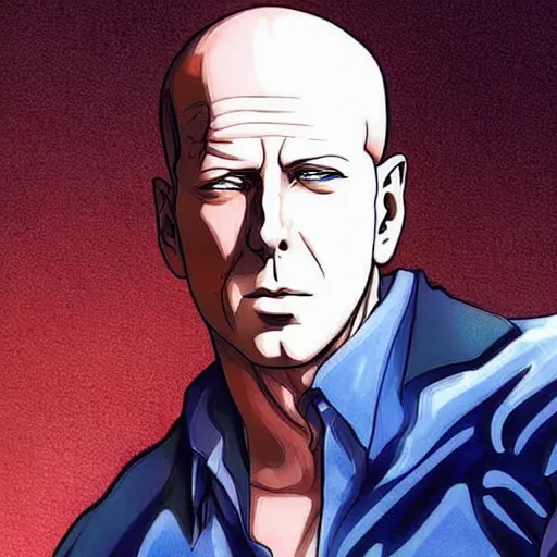 Prompt: bruce willis as anime character, anime art