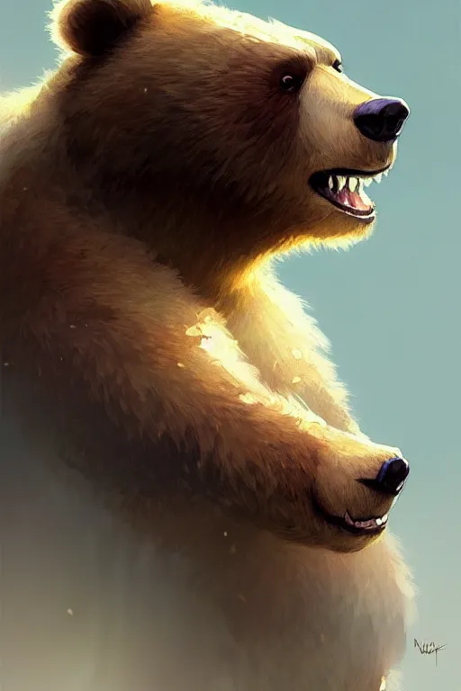 Image similar to cute cartoon bear, sharp focus, illustration, highly detailed, digital painting, concept art, matte, art by wlop and artgerm and greg rutkowski and alphonse mucha, masterpiece