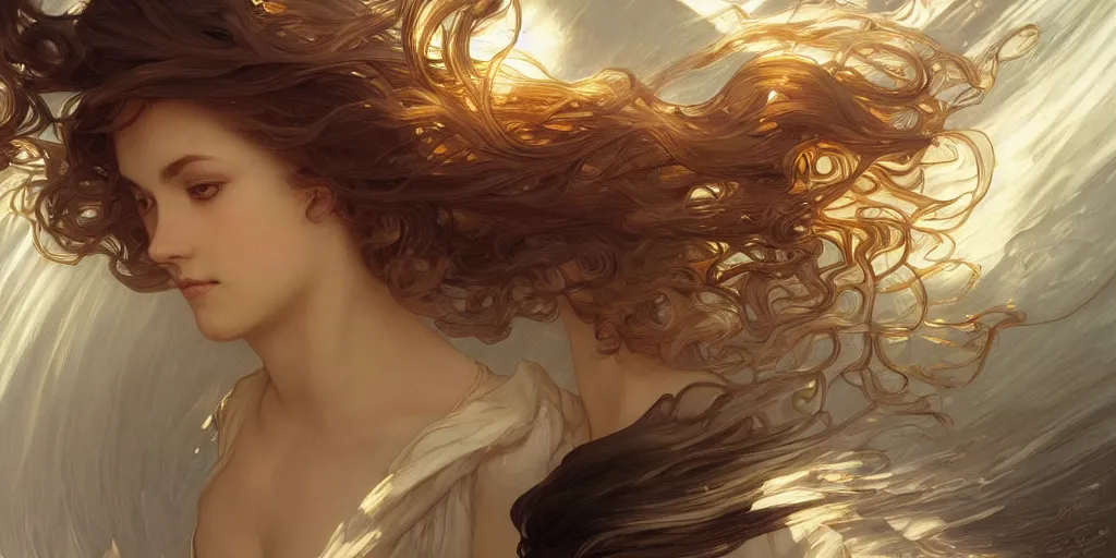 Image similar to inside the curl of a wave, elegant, highly detailed, digital painting, artstation, concept art, smooth, sharp focus, illustration, ArtStation, art by artgerm and greg rutkowski and alphonse mucha and J. C. Leyendecker and Edmund Blair Leighton and Charlie Bowater