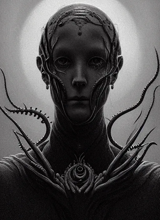 Image similar to symmetry!! stunning portrait of a victorian era person, lovecraftian horror, gothic horror, cinematic lighting, digital art, winning award masterpiece, fantastically beautiful, aesthetically inspired by wayne barlowe and gerald brom, trending on artstation, art by greg rutkowski, octane render, 8 k