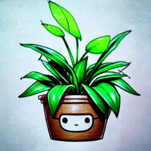 Prompt: cute anime chibi smiling potted houseplant drawn by artgerm