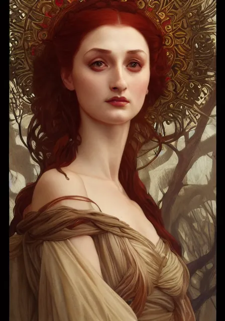 Image similar to portrait of sansa demon, intricate, elegant, highly detailed, digital painting, artstation, concept art, smooth, sharp focus, illustration, art by artgerm and greg rutkowski and alphonse mucha and william - adolphe bouguereau