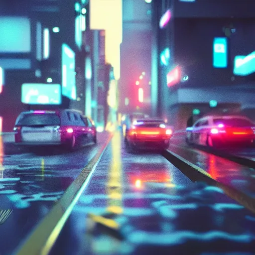 Prompt: digital painting of a futuristic neon city rainy sharp photorealistic octane render, bokeh in the background only