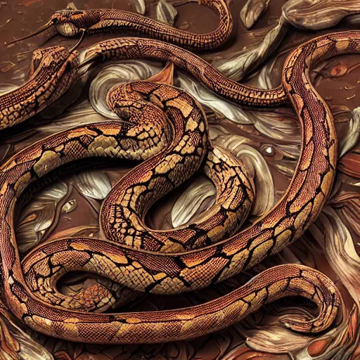 Image similar to A photo-real delicate sculpture of an ornate detailed snake in front of a intricate background by AJ Fosik, micro detail, backlit lighting, octane renderer, colorful, physically based rendering, tribal art, trending on cgsociety