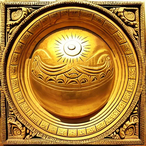 Prompt: ornate engraved carving of a moon on a gold panel