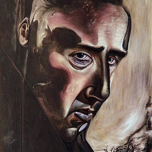 Prompt: Nicolas Cage by H.R. Giger