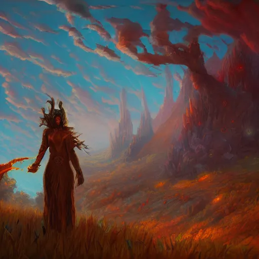 Prompt: summer detailed landscape painting of Irreconcilable Personification by Anato Finnstark, Noah Bradley, Raymond Swanland, and Steven Belledin, 8k resolution, deviantart, trending on Artstation, concept art, digital illustration