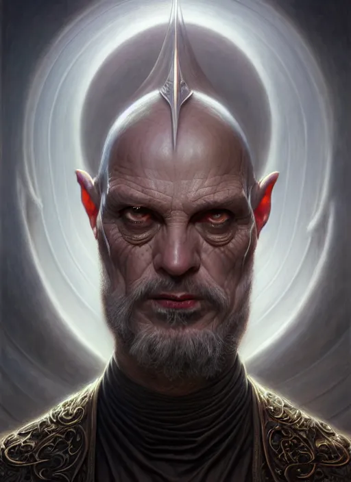 Image similar to portrait shot of an evil priest, intricate, elegant, highly detailed, centered, digital painting, artstation, concept art, smooth, sharp focus, illustration, artgerm, tomasz alen kopera, peter mohrbacher, donato giancola, joseph christian leyendecker, wlop, boris vallejo