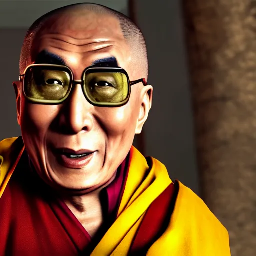 Image similar to Screenshot of the Dalai Lama in Skyrim special edition, 4k resolution, octane render