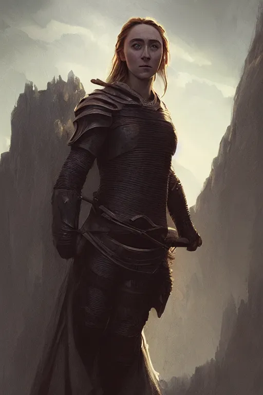 Image similar to portrait, Saoirse Ronan as a paladin, dramatic lighting, cinematic, establishing shot, high detail, photo realistic, cinematic lighting, post processed, concept art, artstation, matte painting, style by eddie mendoza, raphael lacoste, alex ross