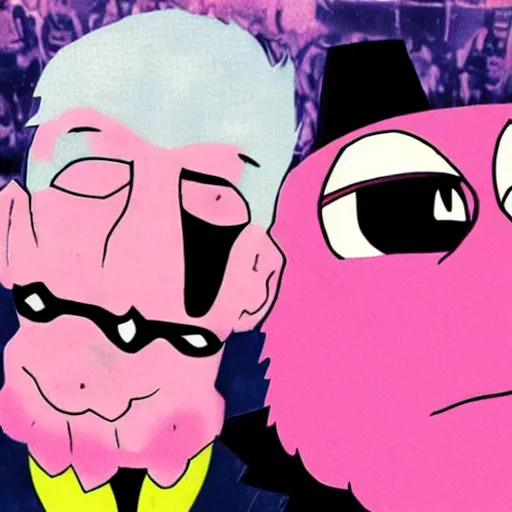 Prompt: george soros wrestling with pink guy played by george miller anime stlye