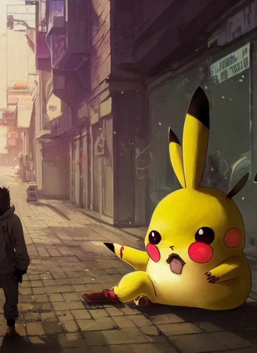 Image similar to Highly detailed portrait of homeless and beaten up Pikachu, in GTA V, Stephen Bliss, unreal engine, fantasy art by Greg Rutkowski, Loish, Rhads, ferdinand knab, Makoto Shinkai and Lois van baarle, ilya kuvshinov, rossdraws, Tom Bagshaw, alphonse mucha, global illumination, radiant light, detailed and intricate environment