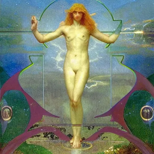 Image similar to The maze, refracted sparkles, thunderstorm, greek pool, beach and Tropical vegetation on the background major arcana sky, by paul delaroche, alphonse mucha and arnold böcklin, hyperrealistic symmetrical 8k, award-winning, very very very detailed