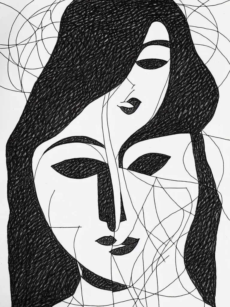 Image similar to beautiful intricate female portrait, one line drawing, bold sketch inspired by bauhaus and henri matisse.