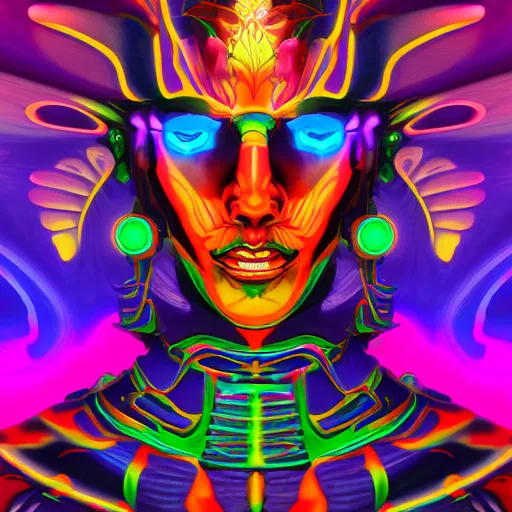 Image similar to portrait of colorful psychedelic godlike machine elves in another plane of existence and transcendence, trending on artstation